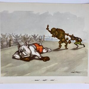 Boris O'Klein unframed vintage art print Humorous Anthropomorphic Dogs Boxing
